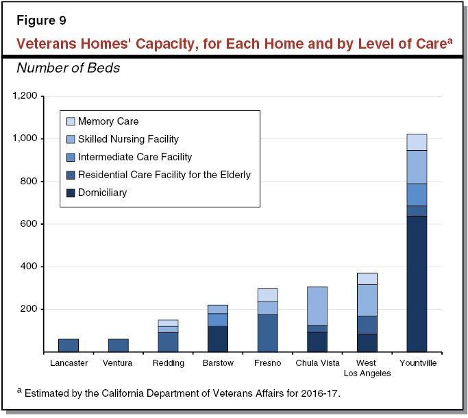 Figure 9 - Veterans Homes' Capacity, for Each Home and Level of Care