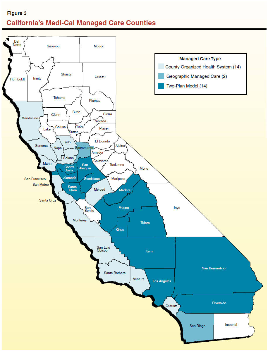 Figure 3 - Map of California's Medi-Cal Managed Care Counties