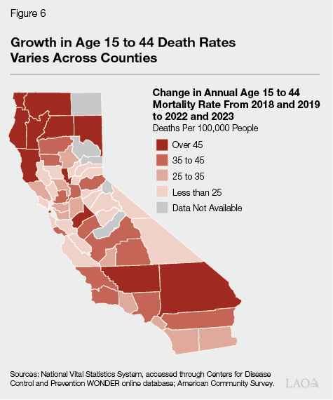 Figure 6A - Growth in Young Adult Death Rates Varies Across Counties