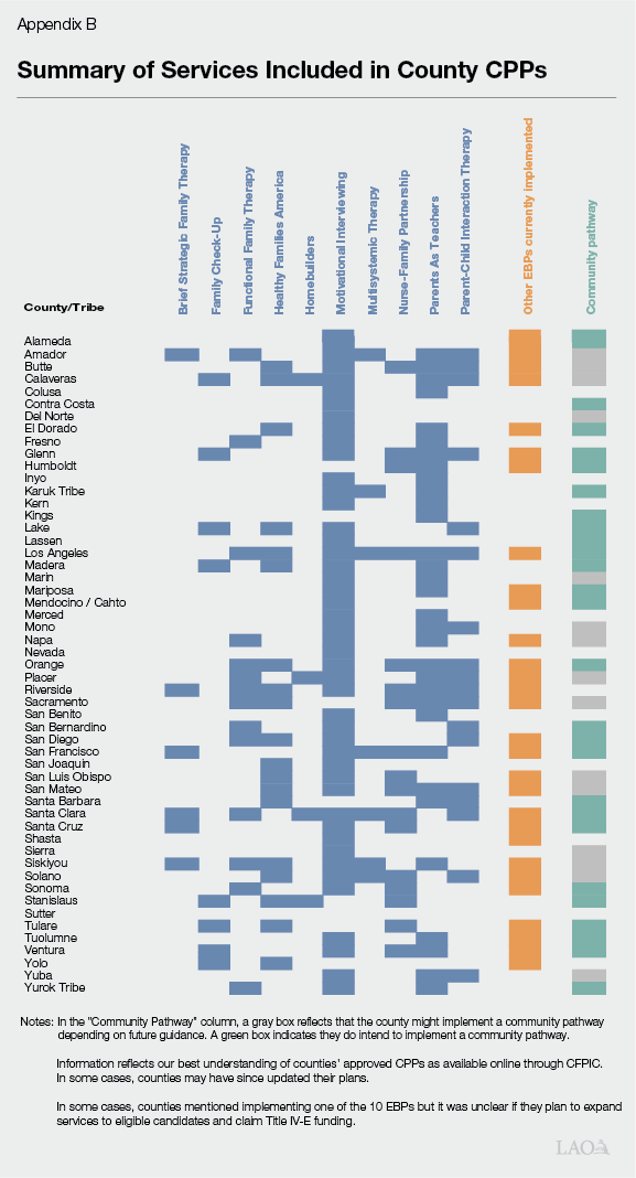 Appendix B - Summary of Services Included in County CPPs